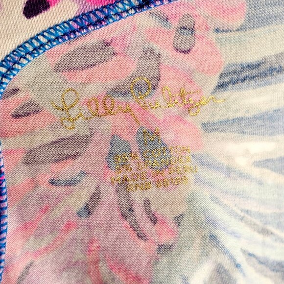 Lily Pulitzer Waverly Top Pink Blue Floral 3/4 Sleeve Sz M - Picture 7 of 7